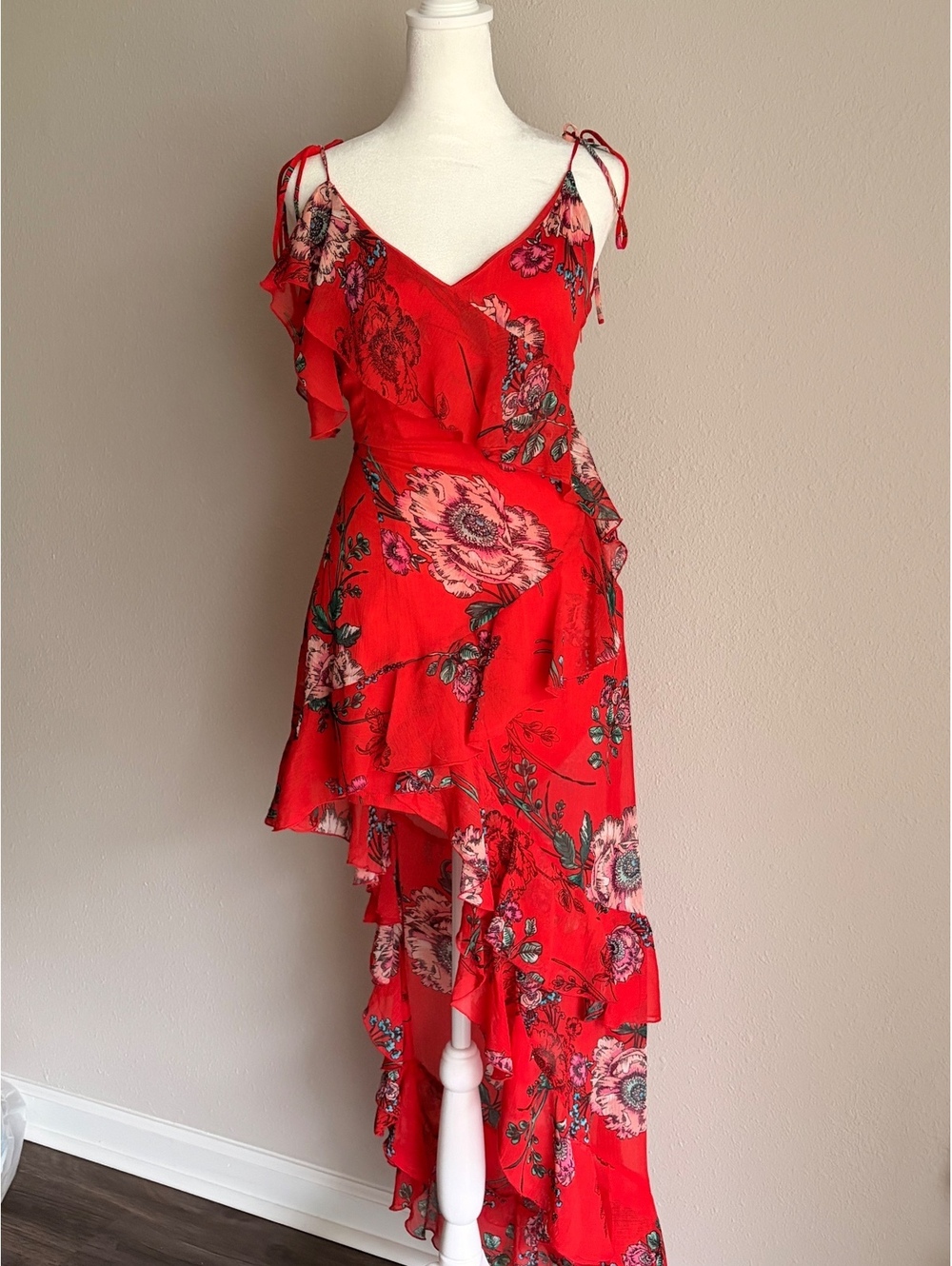 Floral Asymmetric Ruffle Dress